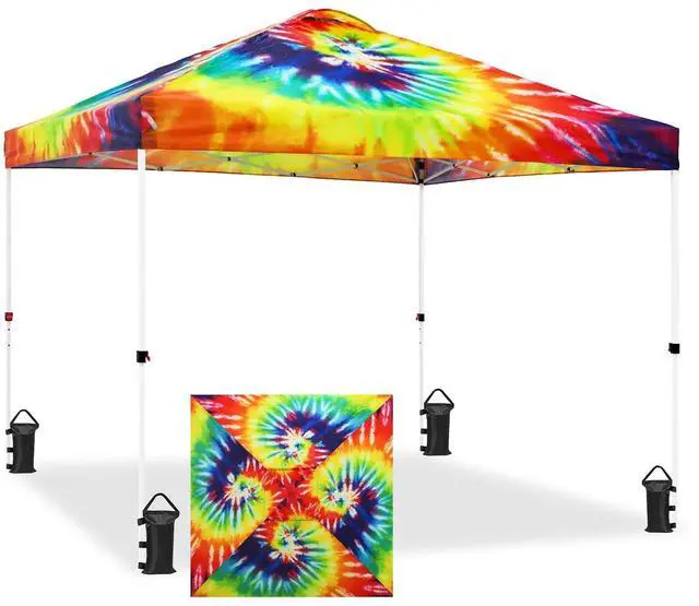 Main image of Pop Up Canopy Tent with Wheeled Carry Bag, 8 Stakes, 4 Ropes, 4 Weight Bags, Easy Set Up Tent Canopy, 10x10 ft, 100sqft of Shade, Cosmic Tie Dye