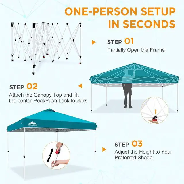 Alt view image 7 of 7 - Pop Up Canopy Tent with Wheeled Carry Bag, 8 Stakes, 4 Ropes, 4 Weight Bags, Easy Set Up Tent Canopy, 12x12 ft, 144sqft of Shade, Turquoise