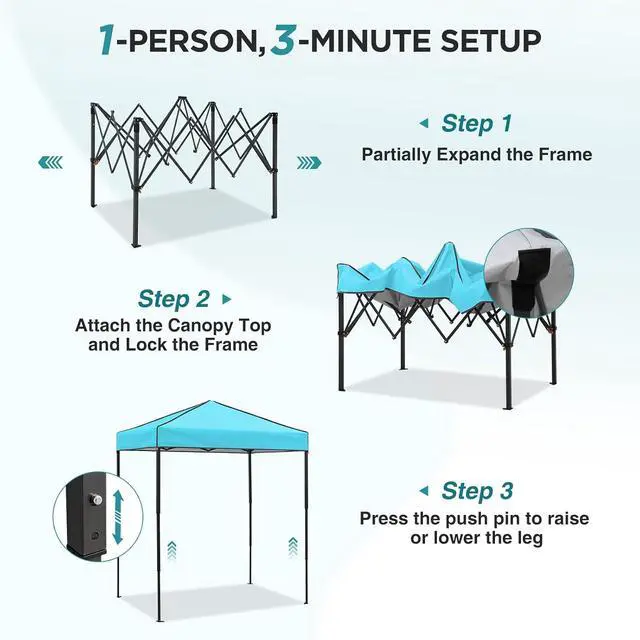 Alt view image 2 of 7 - 6x4 Instant Pop Up Canopy Tent, Straight Leg Sun Shelter, Portable Canopy with Carry Bag for Camping, Beach & Sports, Light Blue
