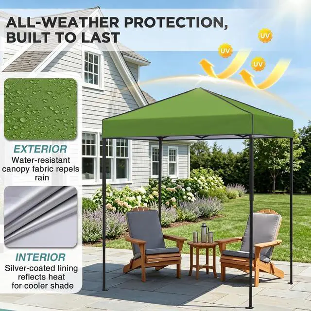 Alt view image 4 of 7 - 6x4 Instant Pop Up Canopy Tent, Straight Leg Sun Shelter, Portable Canopy with Carry Bag for Camping, Beach & Sports, Grass Green
