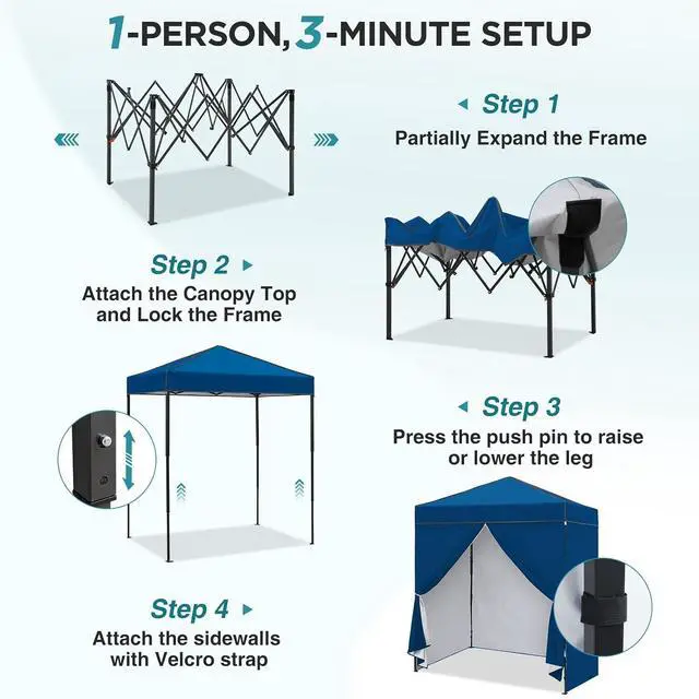 Alt view image 2 of 7 - 6x4 Instant Pop Up Canopy Tent with 4 Side Wall Panels, Straight Leg Sun Shelter, Portable Canopy with Carry Bag for Camping, Beach & Sports, Dark Blue