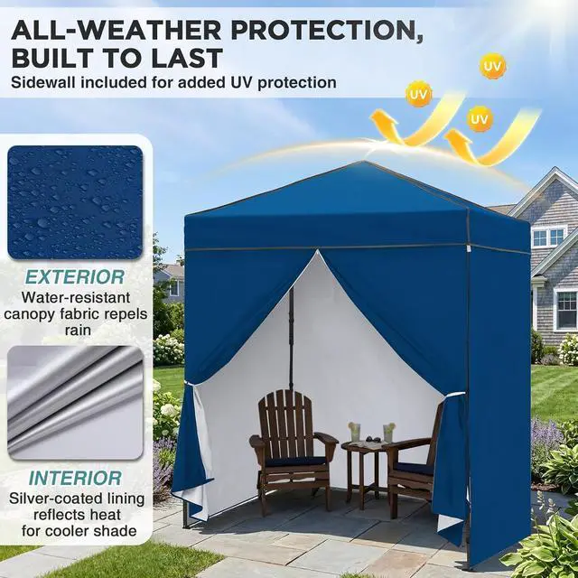 Alt view image 4 of 7 - 6x4 Instant Pop Up Canopy Tent with 4 Side Wall Panels, Straight Leg Sun Shelter, Portable Canopy with Carry Bag for Camping, Beach & Sports, Dark Blue