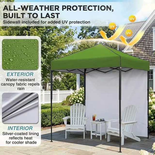 Alt view image 4 of 7 - 6x4 Instant Pop Up Canopy Tent with 1 Side Wall Panel, Straight Leg Sun Shelter, Portable Canopy with Carry Bag for Camping, Beach & Sports, Grass Green