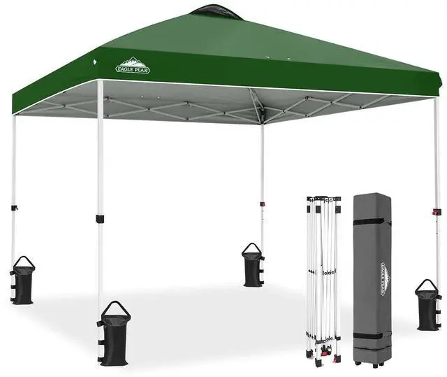 Main image of Pop Up Canopy Tent with Wheeled Carry Bag, 8 Stakes, 4 Ropes, 4 Weight Bags, Easy Set Up Tent Canopy, 10x10 ft, 100sqft of Shade, Green