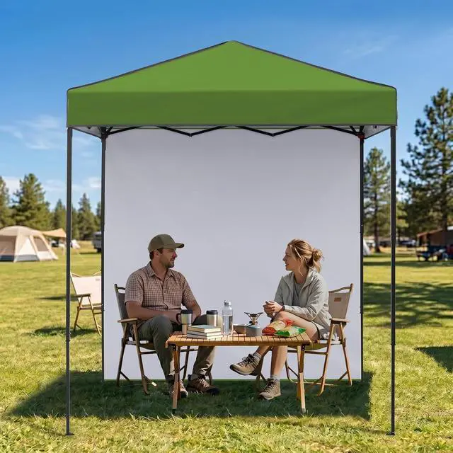 Alt view image 7 of 7 - 6x4 Instant Pop Up Canopy Tent with 1 Side Wall Panel, Straight Leg Sun Shelter, Portable Canopy with Carry Bag for Camping, Beach & Sports, Grass Green