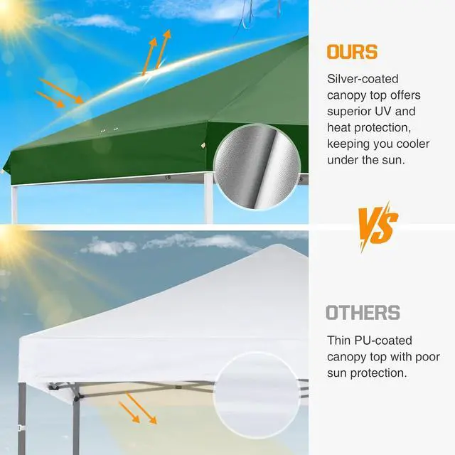 Alt view image 7 of 7 - Pop Up Canopy Tent with Wheeled Carry Bag, 8 Stakes, 4 Ropes, 4 Weight Bags, Easy Set Up Tent Canopy, 10x10 ft, 100sqft of Shade, Green