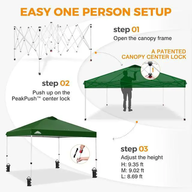 Alt view image 6 of 7 - Pop Up Canopy Tent with Wheeled Carry Bag, 8 Stakes, 4 Ropes, 4 Weight Bags, Easy Set Up Tent Canopy, 10x10 ft, 100sqft of Shade, Green