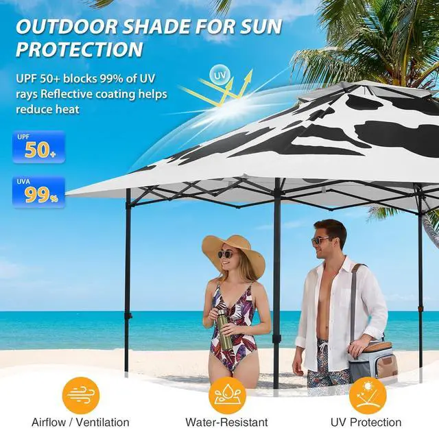 Alt view image 7 of 7 - 13x13 Straight Leg Pop Up Canopy Tent Instant Outdoor Canopy Easy Single Person Set up Folding Shelter w/Auto Extending Eaves 169 Square Feet of Shade (Cow Print)