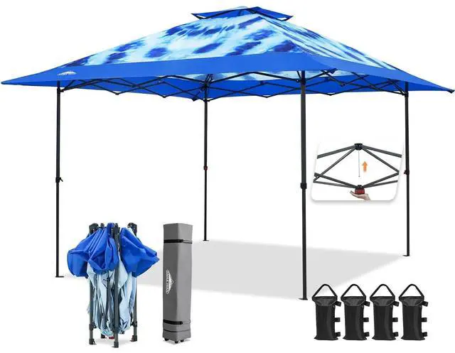 Main image of 13x13 Straight Leg Pop Up Canopy Tent Instant Outdoor Canopy Easy Single Person Set up Folding Shelter w/Auto Extending Eaves 169 Square Feet of Shade (Tie Dye Blue)