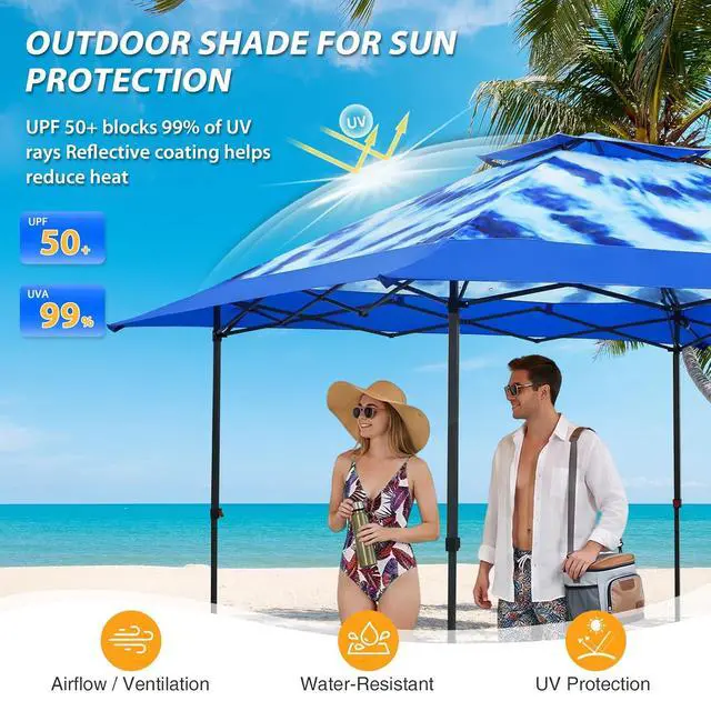 Alt view image 7 of 7 - 13x13 Straight Leg Pop Up Canopy Tent Instant Outdoor Canopy Easy Single Person Set up Folding Shelter w/Auto Extending Eaves 169 Square Feet of Shade (Tie Dye Blue)