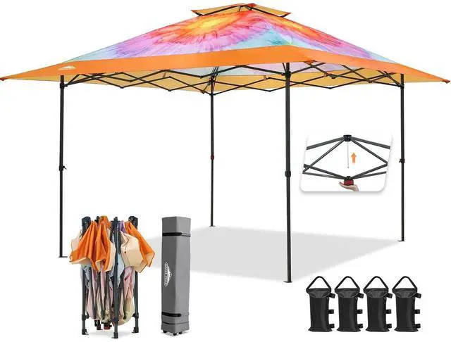 Main image of 13x13 Straight Leg Pop Up Canopy Tent Instant Outdoor Canopy Easy Single Person Set up Folding Shelter w/Auto Extending Eaves 169 Square Feet of Shade (Floral Tie Dye)