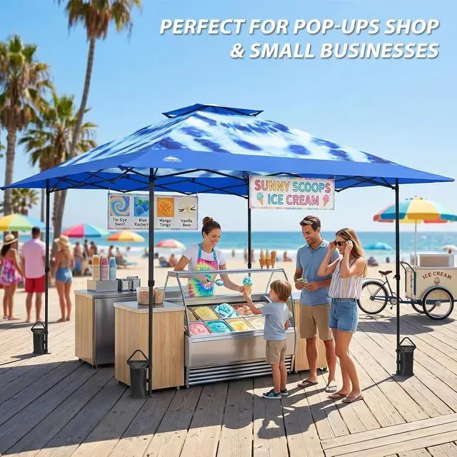 Alt view image 5 of 7 - 13x13 Straight Leg Pop Up Canopy Tent Instant Outdoor Canopy Easy Single Person Set up Folding Shelter w/Auto Extending Eaves 169 Square Feet of Shade (Tie Dye Blue)