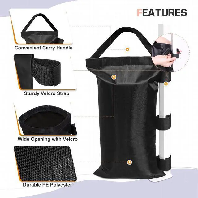 Alt view image 2 of 7 - Heavy-Duty Instant Canopy Sand Bags, 4-Pack, Weight Bags Anchor kit for Pop-up Tent Gazebo, Black (Without Sand)