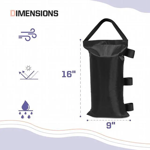 Alt view image 4 of 7 - Heavy-Duty Instant Canopy Sand Bags, 4-Pack, Weight Bags Anchor kit for Pop-up Tent Gazebo, Black (Without Sand)