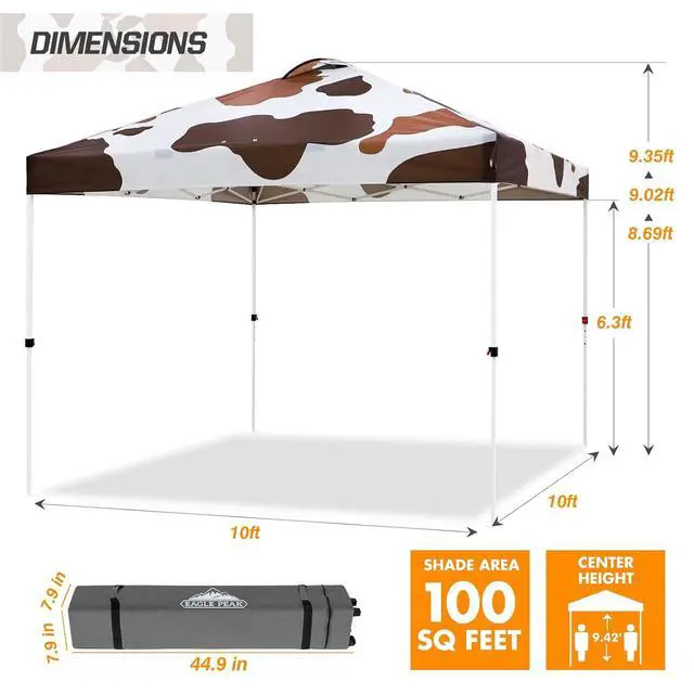 Alt view image 3 of 7 - Pop Up Canopy Tent with Wheeled Carry Bag, 8 Stakes, 4 Ropes, 4 Weight Bags, Easy Set Up Tent Canopy, 10x10 ft, 100sqft of Shade, Brown Cow Print
