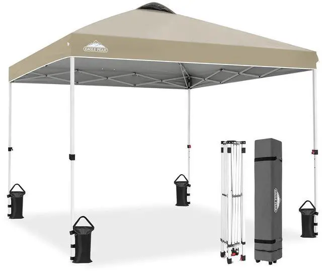 Main image of Pop Up Canopy Tent with Wheeled Carry Bag, 8 Stakes, 4 Ropes, 4 Weight Bags, Easy Set Up Tent Canopy, 10x10 ft, 100sqft of Shade, Light Beige
