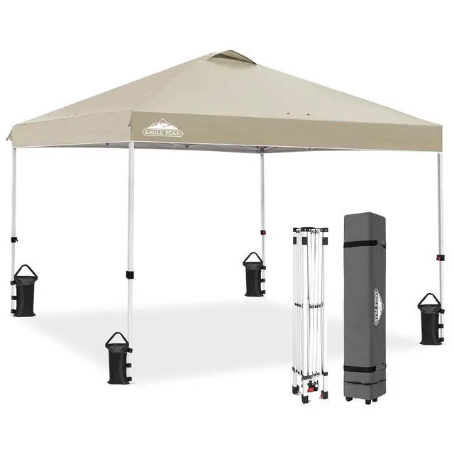 Alt view image 4 of 7 - Pop Up Canopy Tent with Wheeled Carry Bag, 8 Stakes, 4 Ropes, 4 Weight Bags, Easy Set Up Tent Canopy, 10x10 ft, 100sqft of Shade, Light Beige
