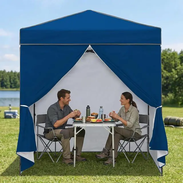Alt view image 5 of 7 - 6x4 Instant Pop Up Canopy Tent with 4 Side Wall Panels, Straight Leg Sun Shelter, Portable Canopy with Carry Bag for Camping, Beach & Sports, Dark Blue
