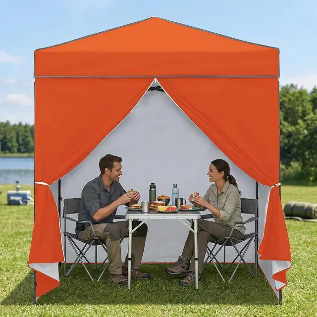 Alt view image 5 of 7 - 6x4 Instant Pop Up Canopy Tent with 4 Side Wall Panels, Straight Leg Sun Shelter, Portable Canopy with Carry Bag for Camping, Beach & Sports, Orange