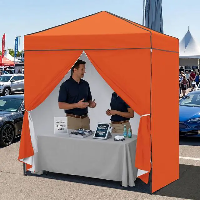 Alt view image 7 of 7 - 6x4 Instant Pop Up Canopy Tent with 4 Side Wall Panels, Straight Leg Sun Shelter, Portable Canopy with Carry Bag for Camping, Beach & Sports, Orange