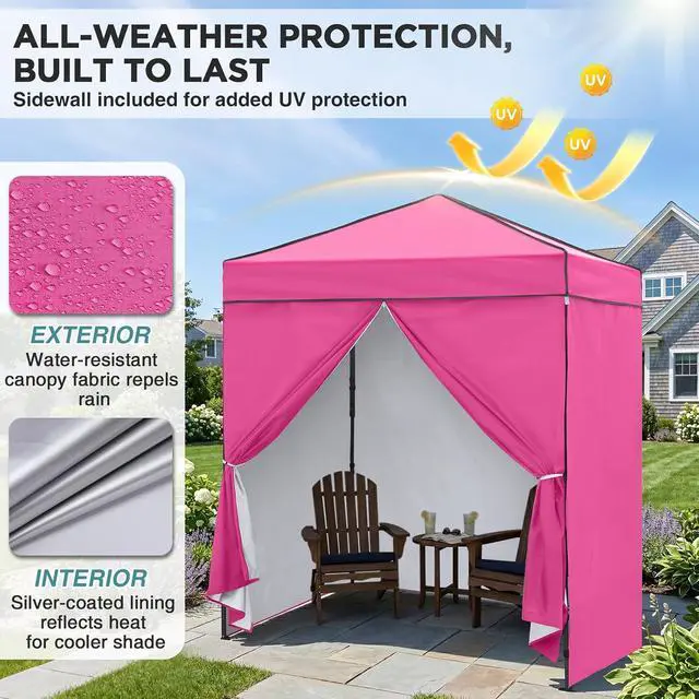 Alt view image 4 of 7 - 6x4 Instant Pop Up Canopy Tent with 4 Side Wall Panels, Straight Leg Sun Shelter, Portable Canopy with Carry Bag for Camping, Beach & Sports, Pink