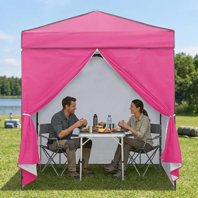 Alt view image 5 of 7 - 6x4 Instant Pop Up Canopy Tent with 4 Side Wall Panels, Straight Leg Sun Shelter, Portable Canopy with Carry Bag for Camping, Beach & Sports, Pink