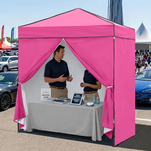 Alt view image 7 of 7 - 6x4 Instant Pop Up Canopy Tent with 4 Side Wall Panels, Straight Leg Sun Shelter, Portable Canopy with Carry Bag for Camping, Beach & Sports, Pink