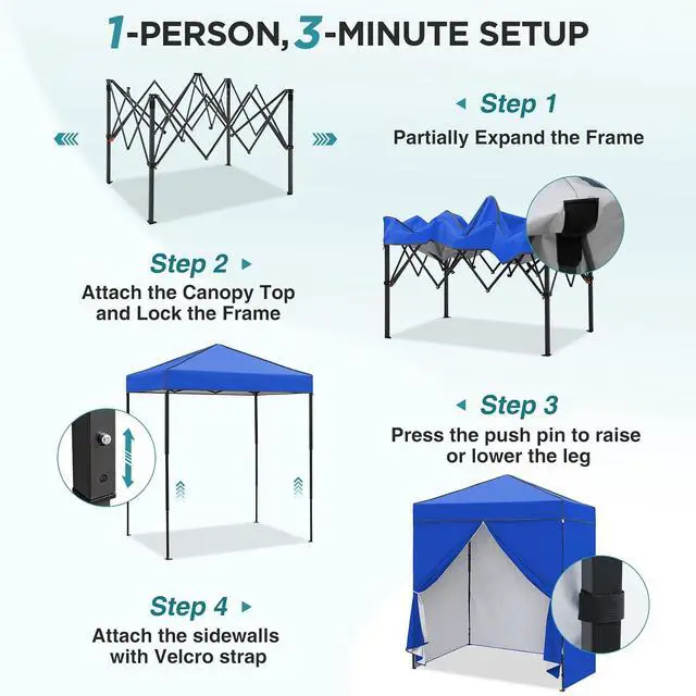 Alt view image 2 of 7 - 6x4 Instant Pop Up Canopy Tent with 4 Side Wall Panels, Straight Leg Sun Shelter, Portable Canopy with Carry Bag for Camping, Beach & Sports, Blue