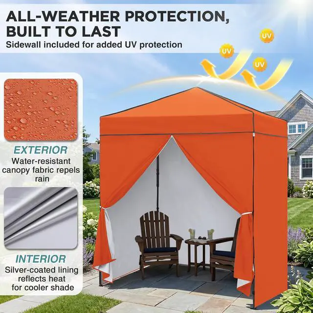 Alt view image 4 of 7 - 6x4 Instant Pop Up Canopy Tent with 4 Side Wall Panels, Straight Leg Sun Shelter, Portable Canopy with Carry Bag for Camping, Beach & Sports, Orange