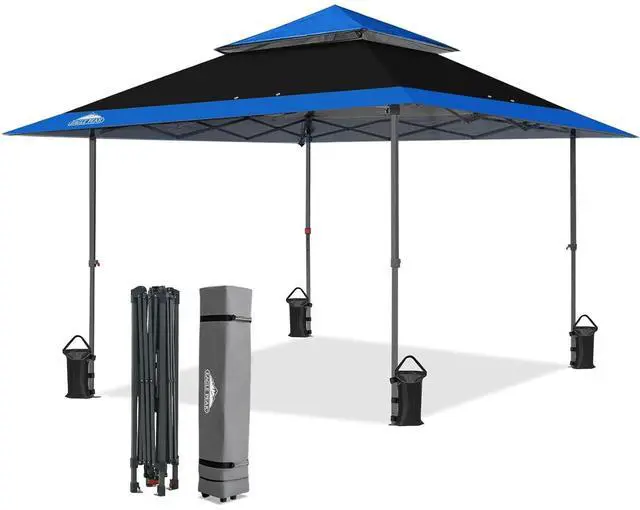 Main image of 13x13 Straight Leg Pop Up Canopy Tent Instant Outdoor Canopy Easy Single Person Set up Folding Shelter w/Auto Extending Eaves 169 Square Feet of Shade (Black/Blue)