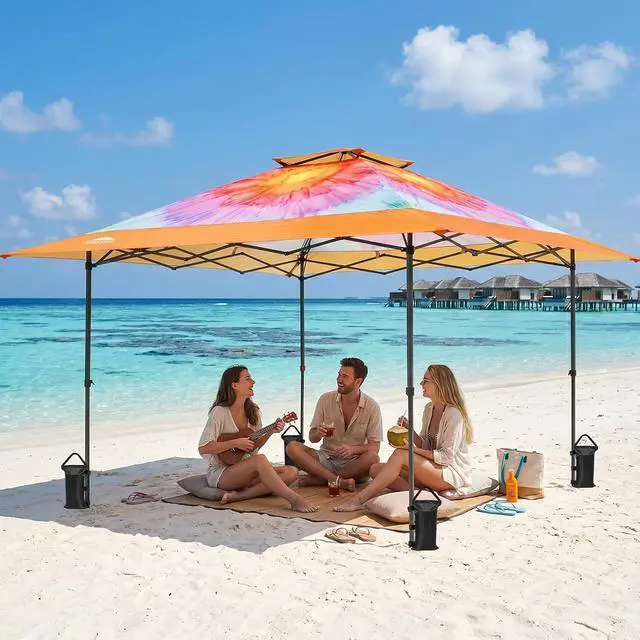 Alt view image 5 of 7 - 13x13 Straight Leg Pop Up Canopy Tent Instant Outdoor Canopy Easy Single Person Set up Folding Shelter w/Auto Extending Eaves 169 Square Feet of Shade (Floral Tie Dye)
