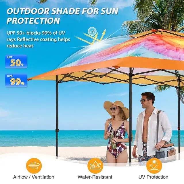 Alt view image 7 of 7 - 13x13 Straight Leg Pop Up Canopy Tent Instant Outdoor Canopy Easy Single Person Set up Folding Shelter w/Auto Extending Eaves 169 Square Feet of Shade (Floral Tie Dye)