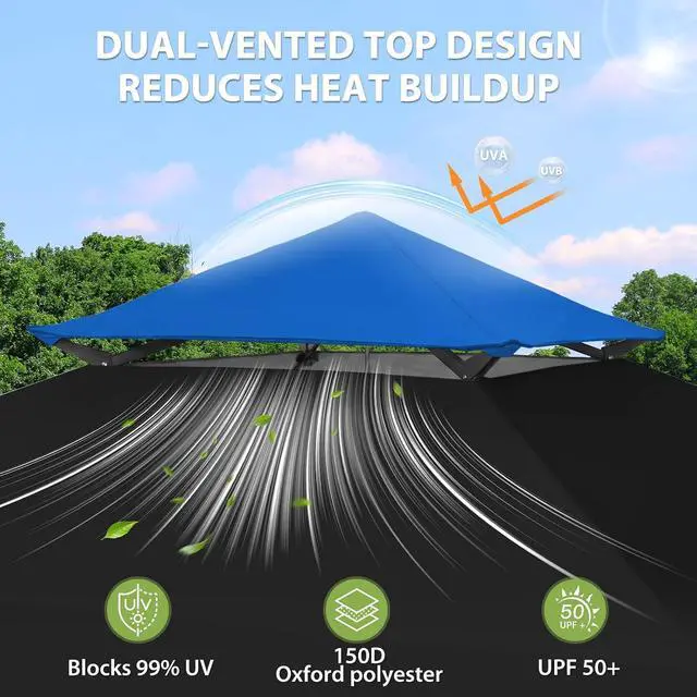 Alt view image 2 of 7 - 13x13 Straight Leg Pop Up Canopy Tent Instant Outdoor Canopy Easy Single Person Set up Folding Shelter w/Auto Extending Eaves 169 Square Feet of Shade (Black/Blue)