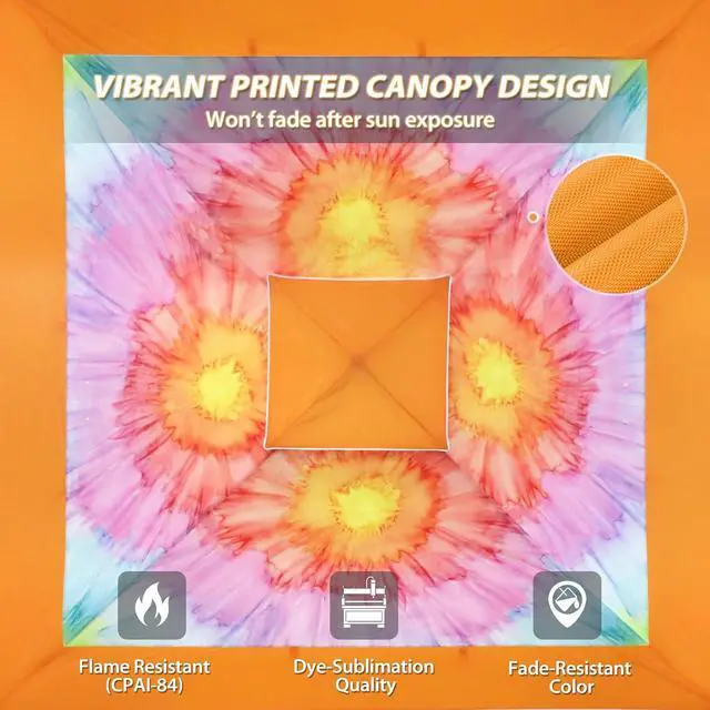 Alt view image 6 of 7 - 13x13 Straight Leg Pop Up Canopy Tent Instant Outdoor Canopy Easy Single Person Set up Folding Shelter w/Auto Extending Eaves 169 Square Feet of Shade (Floral Tie Dye)