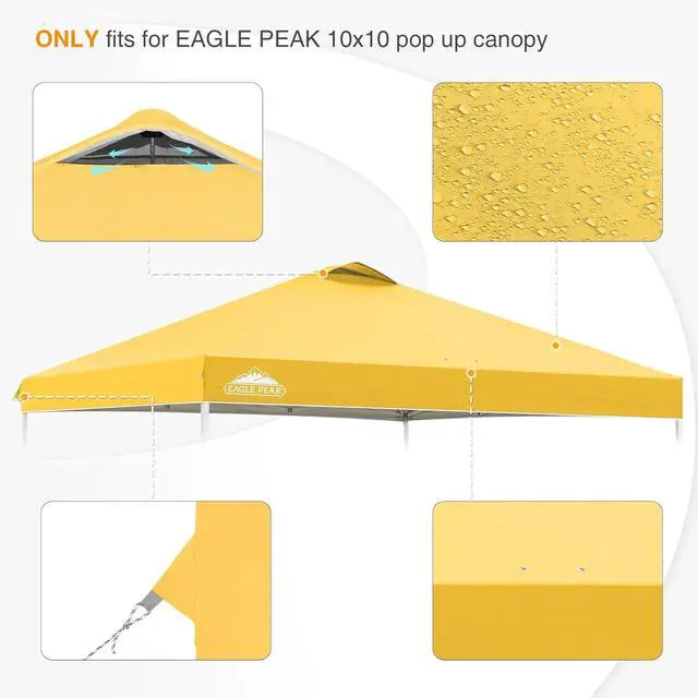 Alt view image 4 of 7 - Replacement Canopy Top for Eagle Peak 10x10 Straight Leg Pop Up Canopy Frame Only, Canopy Cover with Air Vent, UPF 50+, Frame NOT Included, Yellow