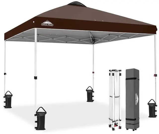 Main image of Pop Up Canopy Tent with Wheeled Carry Bag, 8 Stakes, 4 Ropes, 4 Weight Bags, Easy Set Up Tent Canopy, 10x10 ft, 100sqft of Shade, Brown