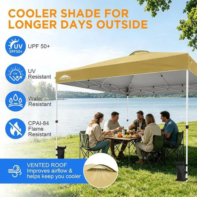 Alt view image 6 of 7 - Pop Up Canopy Tent with Wheeled Carry Bag, 8 Stakes, 4 Ropes, 4 Weight Bags, Easy Set Up Tent Canopy, 12x12 ft, 144sqft of Shade, Beige