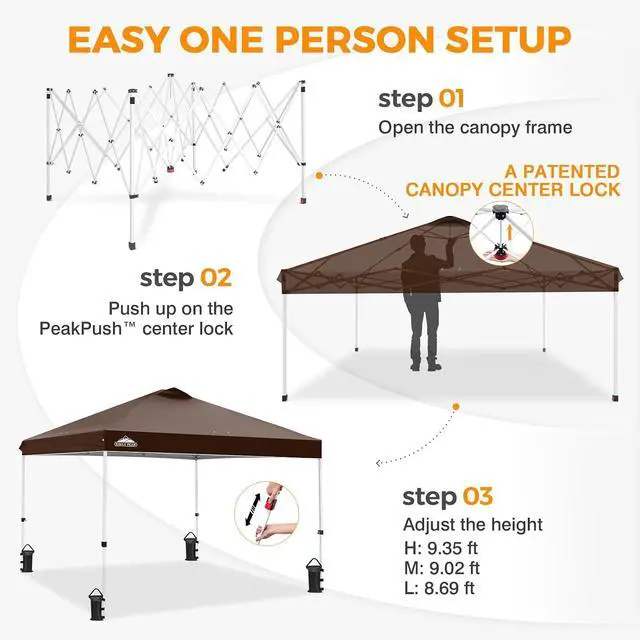 Alt view image 7 of 7 - Pop Up Canopy Tent with Wheeled Carry Bag, 8 Stakes, 4 Ropes, 4 Weight Bags, Easy Set Up Tent Canopy, 10x10 ft, 100sqft of Shade, Brown