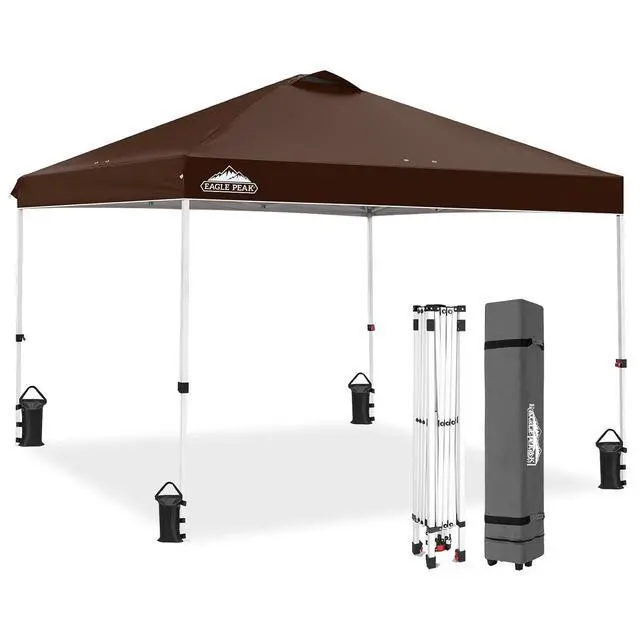 Alt view image 4 of 7 - Pop Up Canopy Tent with Wheeled Carry Bag, 8 Stakes, 4 Ropes, 4 Weight Bags, Easy Set Up Tent Canopy, 10x10 ft, 100sqft of Shade, Brown