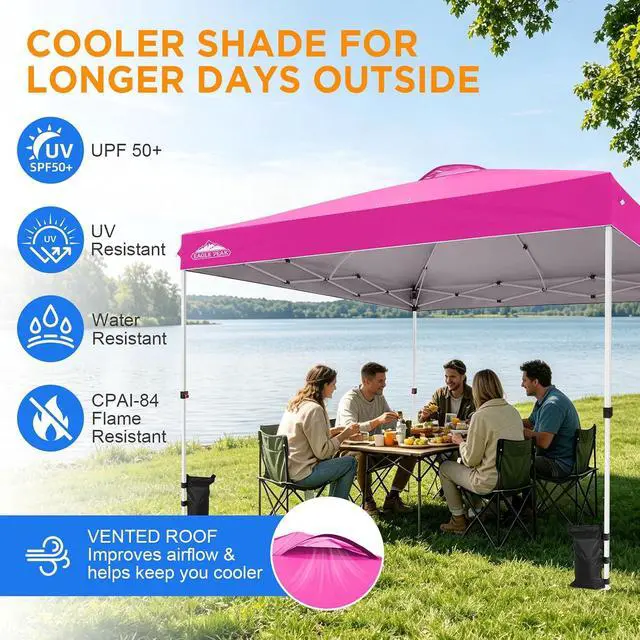 Alt view image 6 of 7 - Pop Up Canopy Tent with Wheeled Carry Bag, 8 Stakes, 4 Ropes, 4 Weight Bags, Easy Set Up Tent Canopy, 12x12 ft, 144sqft of Shade, Pink