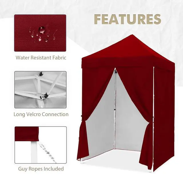 Alt view image 6 of 7 - 5x5 Instant Canopy with 4-Side Wall Panels, Small Pop up Portable Canopy Tent with Carry Bag, Light Weight Sun Shelter for Sports, Camping and Beach, Burgundy