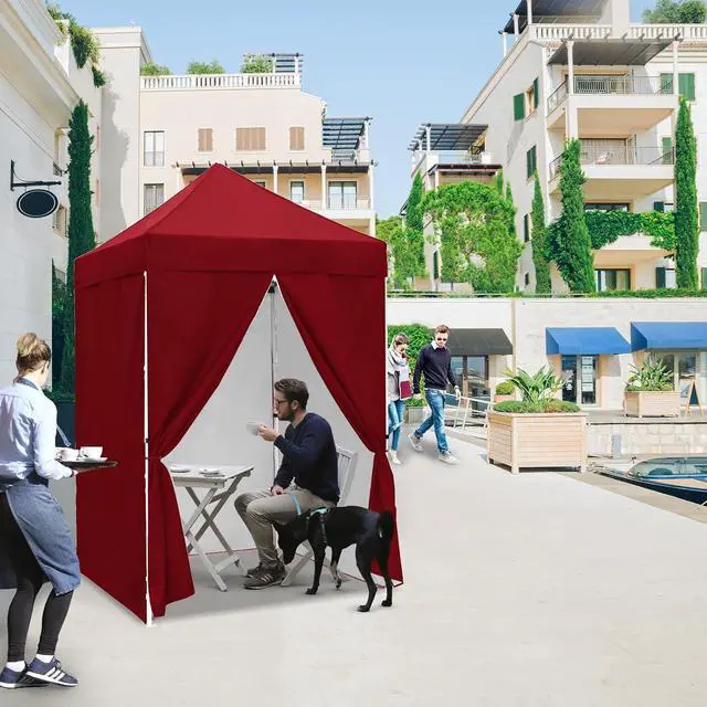 Alt view image 5 of 7 - 5x5 Instant Canopy with 4-Side Wall Panels, Small Pop up Portable Canopy Tent with Carry Bag, Light Weight Sun Shelter for Sports, Camping and Beach, Burgundy