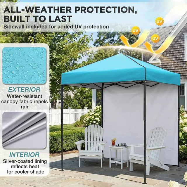 Alt view image 4 of 7 - 6x4 Instant Pop Up Canopy Tent with 1 Side Wall Panel, Straight Leg Sun Shelter, Portable Canopy with Carry Bag for Camping, Beach & Sports, Light Blue