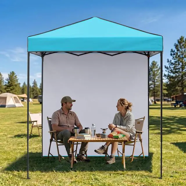 Alt view image 5 of 7 - 6x4 Instant Pop Up Canopy Tent with 1 Side Wall Panel, Straight Leg Sun Shelter, Portable Canopy with Carry Bag for Camping, Beach & Sports, Light Blue