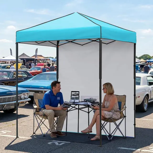 Alt view image 7 of 7 - 6x4 Instant Pop Up Canopy Tent with 1 Side Wall Panel, Straight Leg Sun Shelter, Portable Canopy with Carry Bag for Camping, Beach & Sports, Light Blue