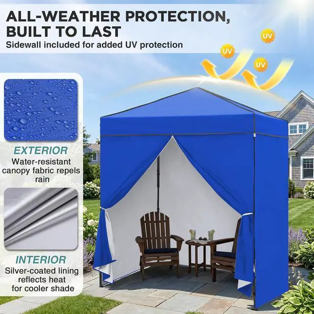 Alt view image 4 of 7 - 6x4 Instant Pop Up Canopy Tent with 4 Side Wall Panels, Straight Leg Sun Shelter, Portable Canopy with Carry Bag for Camping, Beach & Sports, Blue