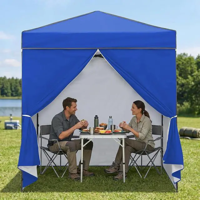 Alt view image 5 of 7 - 6x4 Instant Pop Up Canopy Tent with 4 Side Wall Panels, Straight Leg Sun Shelter, Portable Canopy with Carry Bag for Camping, Beach & Sports, Blue
