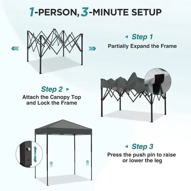Alt view image 2 of 7 - 6x4 Instant Pop Up Canopy Tent, Straight Leg Sun Shelter, Portable Canopy with Carry Bag for Camping, Beach & Sports, Dark Gray