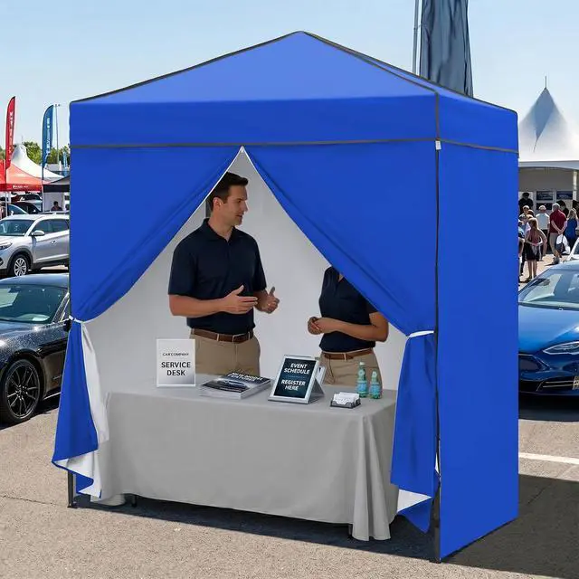 Alt view image 7 of 7 - 6x4 Instant Pop Up Canopy Tent with 4 Side Wall Panels, Straight Leg Sun Shelter, Portable Canopy with Carry Bag for Camping, Beach & Sports, Blue