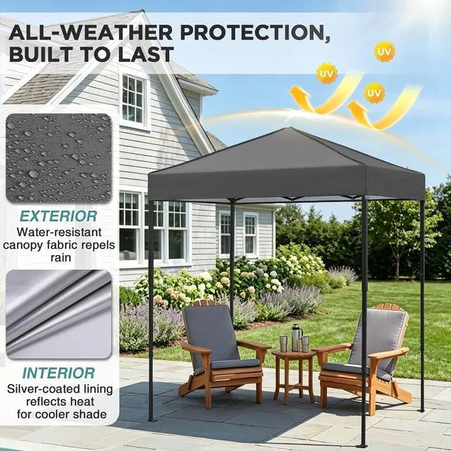 Alt view image 4 of 7 - 6x4 Instant Pop Up Canopy Tent, Straight Leg Sun Shelter, Portable Canopy with Carry Bag for Camping, Beach & Sports, Dark Gray